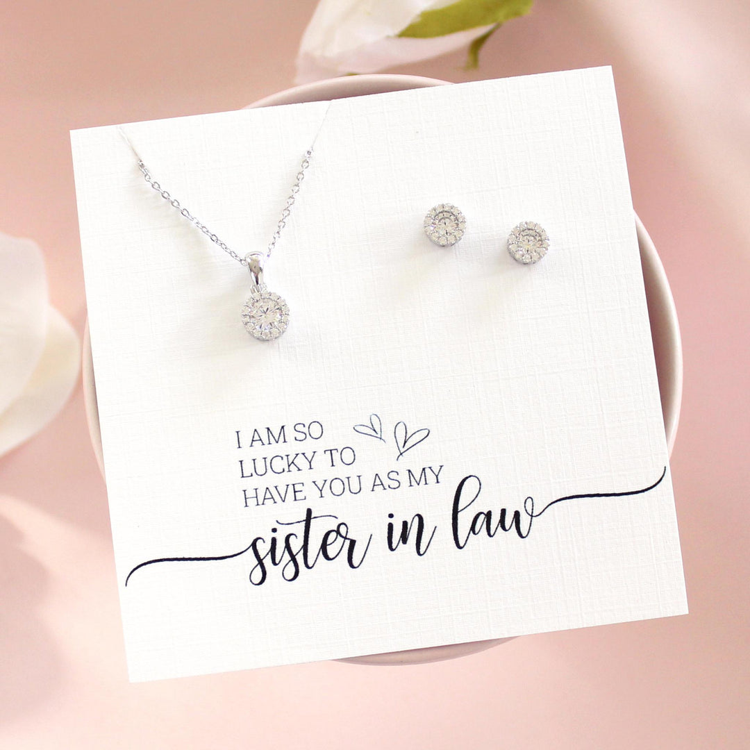 Ava - Round CZ Necklace & Earrings Set | Silver