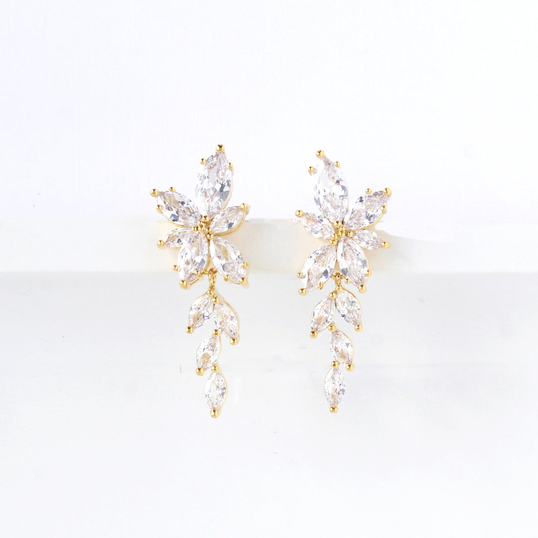 Allure – Sparkling CZ Drop Gold Earrings with marquise-cut stones 