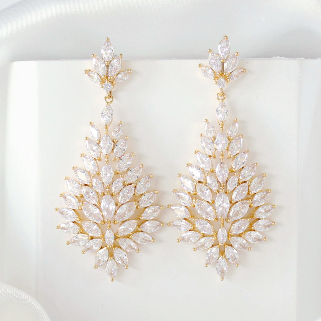 Amber - Crystal Chandelier Statement Earrings | Gold