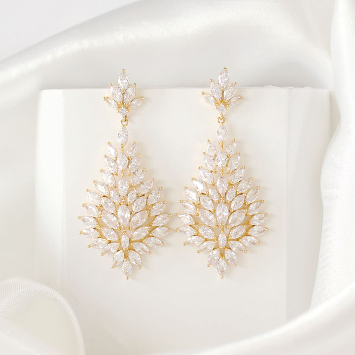 Amber - Crystal Chandelier Statement Earrings in gold