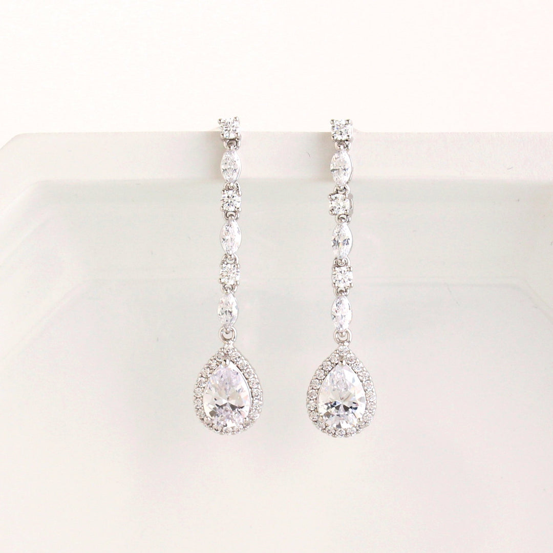 Arya Long Crystal Drop Bridal Earrings |Adriana Sparks Bridal 
