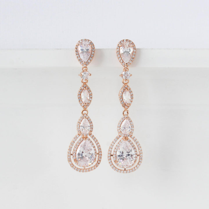 Olivia Oval CZ Diamond Drop Earrings | Rose Gold