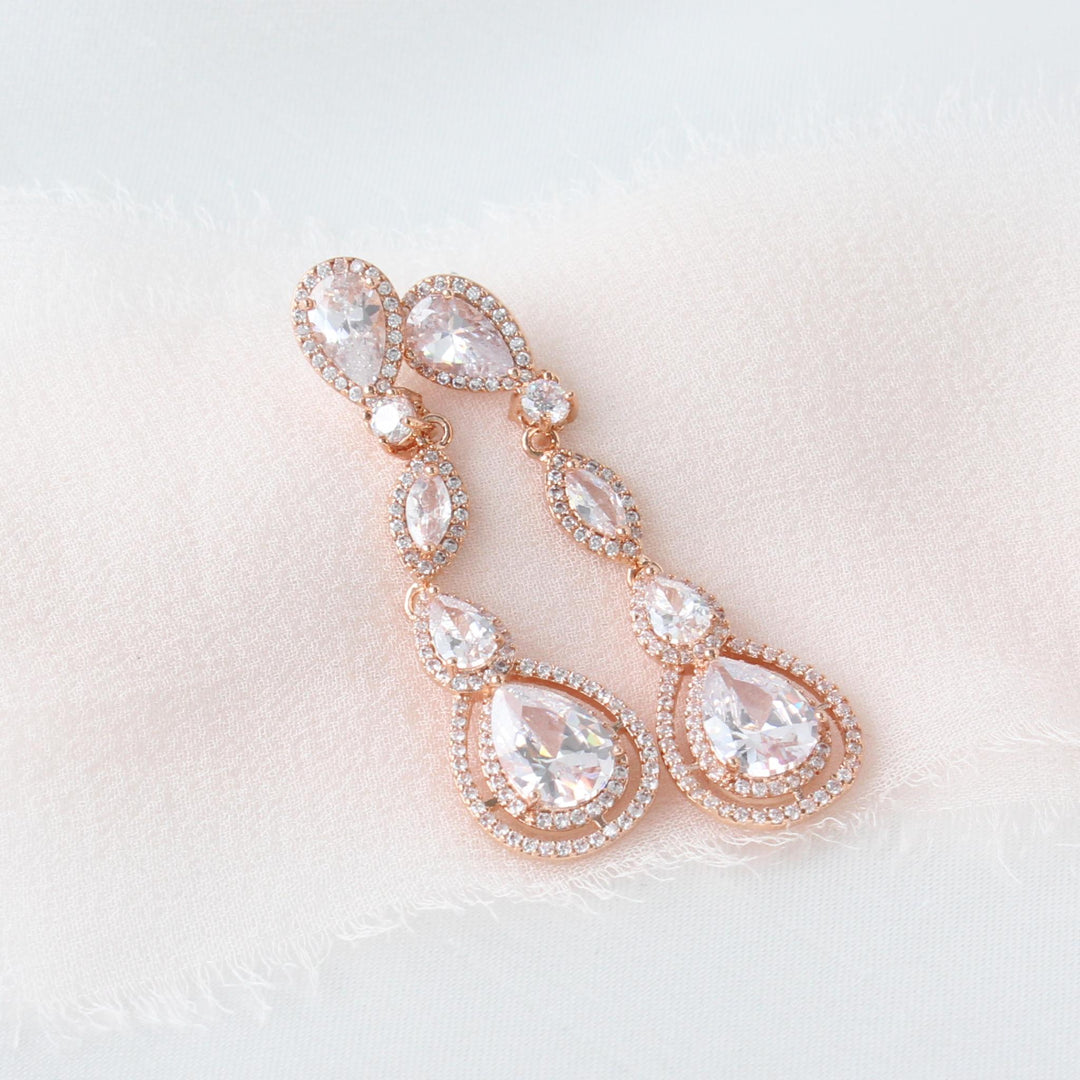 Olivia Oval CZ Diamond Drop Earrings | Rose Gold