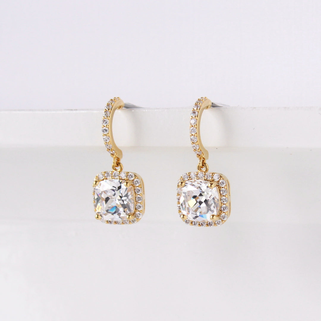 Ella - Classic Square CZ Diamond Earrings | Gold