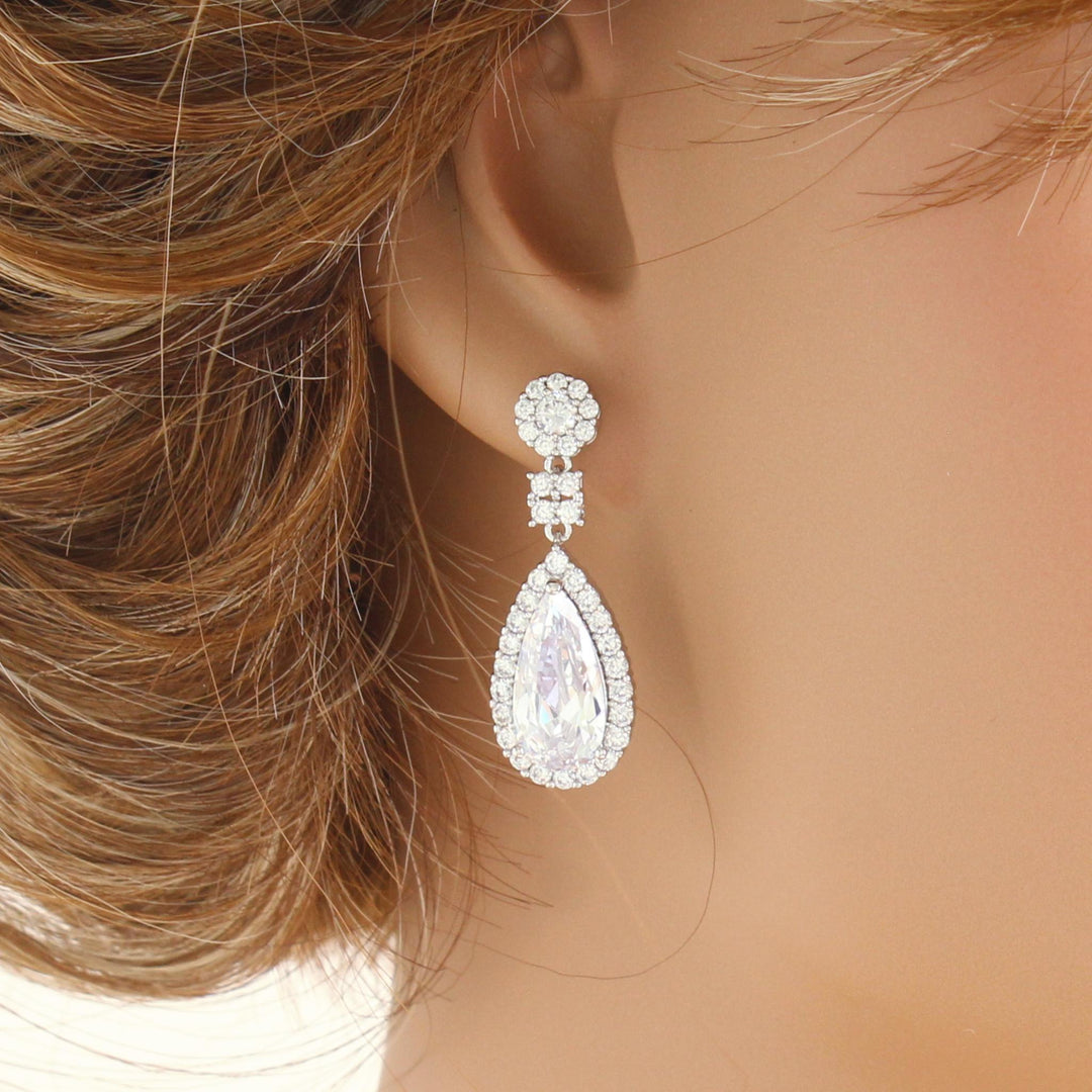 Lisa | Crystal Drop Bridal Earrings Silver