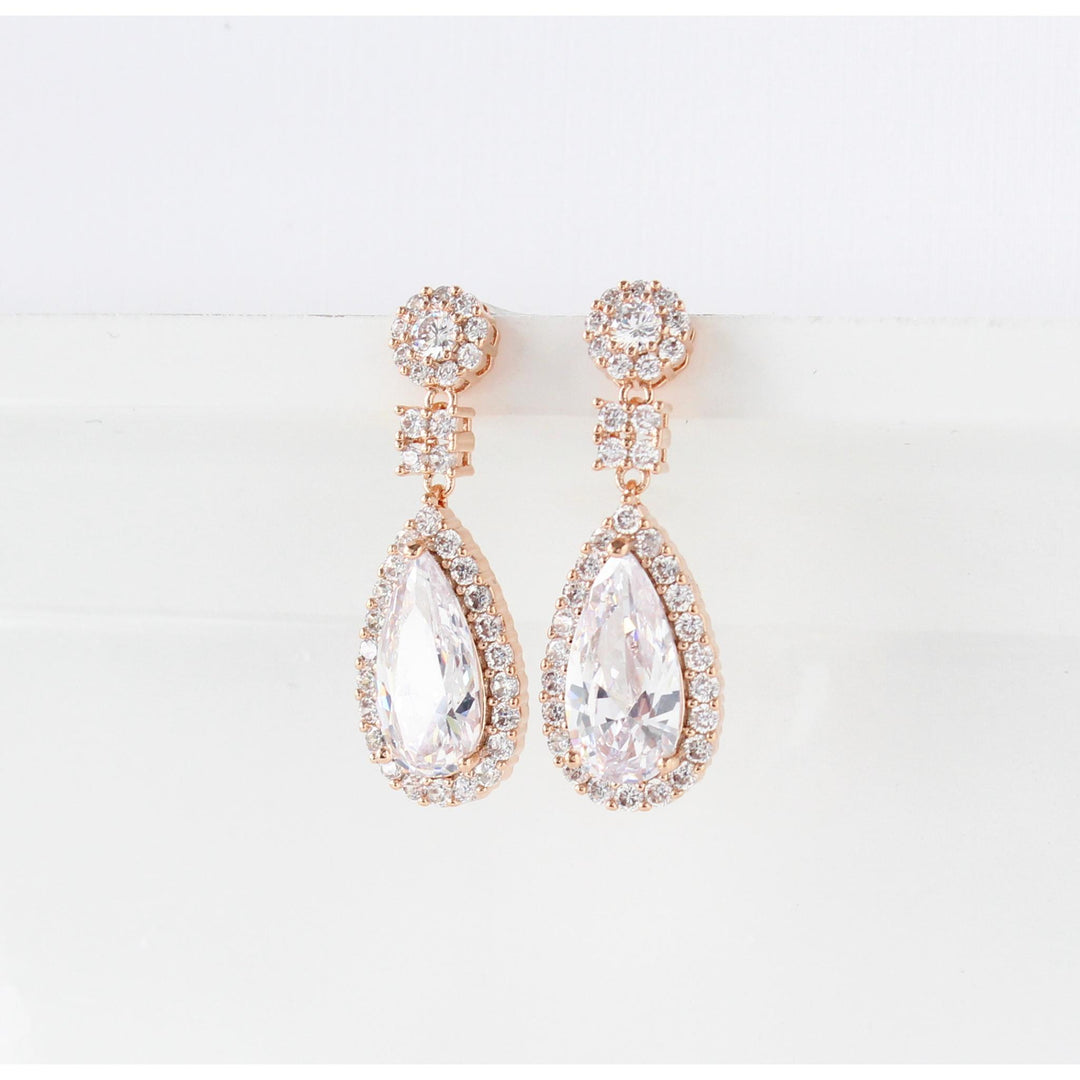 Lisa - Pear Shape CZ Diamond Drop Earrings | Rose Gold