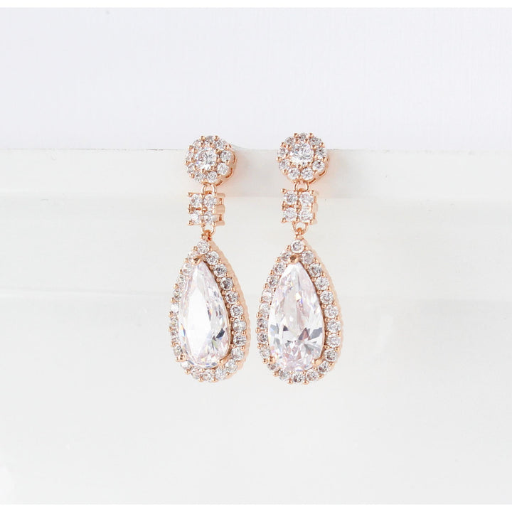 Lisa - Pear Shape CZ Diamond Drop Earrings | Rose Gold