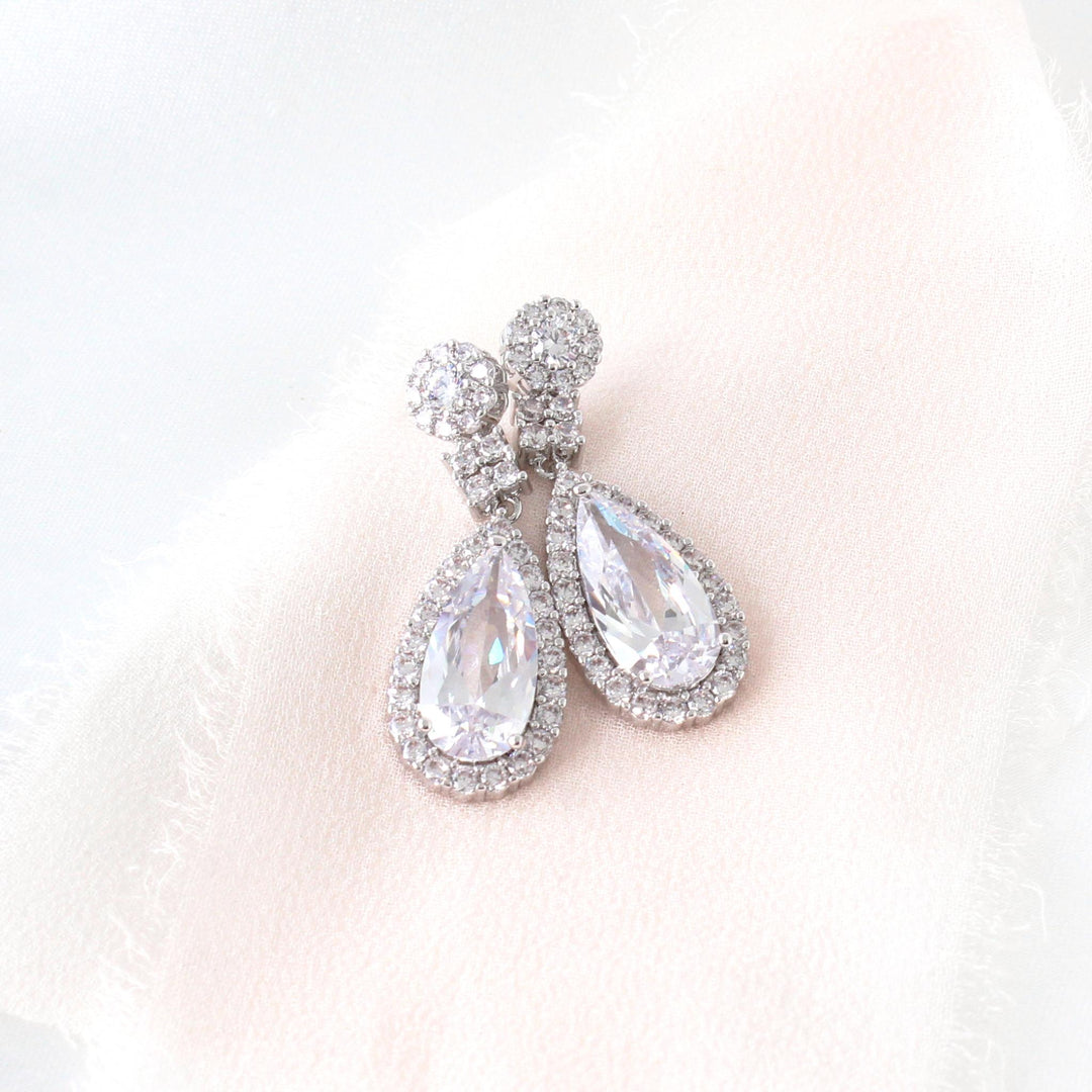 Lisa  Crystal Drop Bridal Earrings Silver