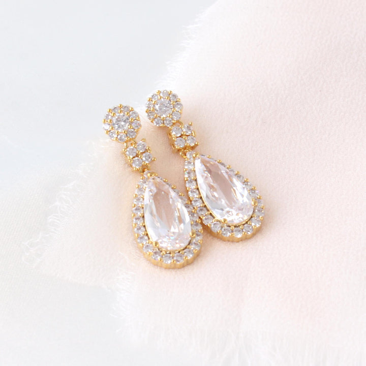 Lisa - Pear Shape CZ Diamond Drop Earrings | Rose Gold