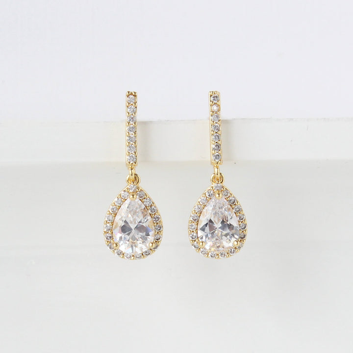 Brianna - Dainty Pear Shape Drop Earrings | Gold