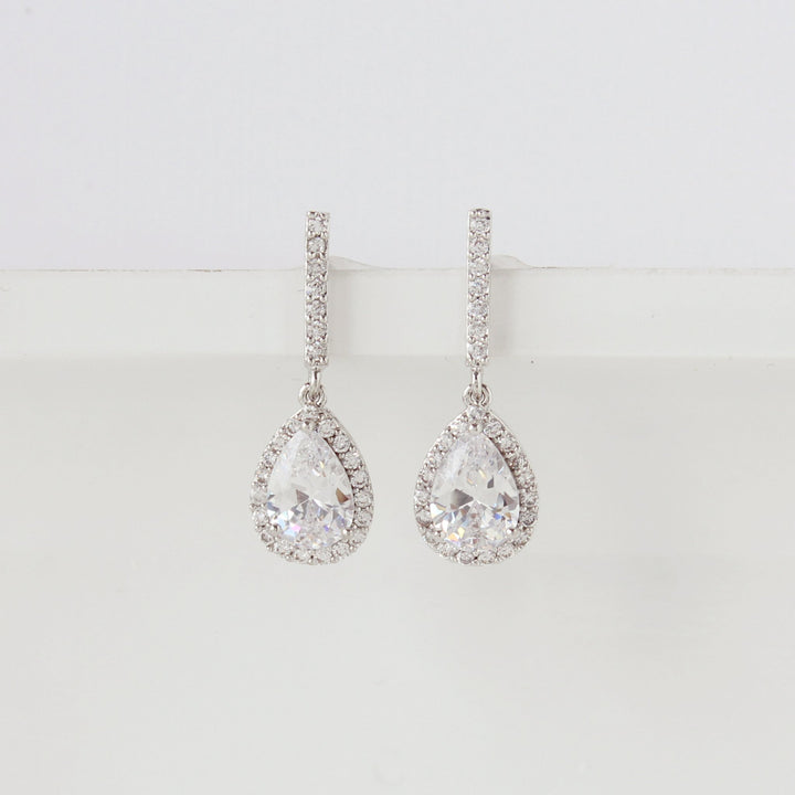 Brianna - Dainty Pear Shape Drop Earrings | Silver