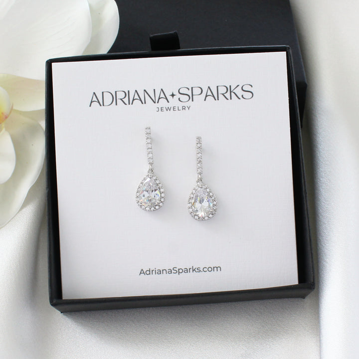 Brianna - Dainty Pear Shape Drop Earrings | Silver