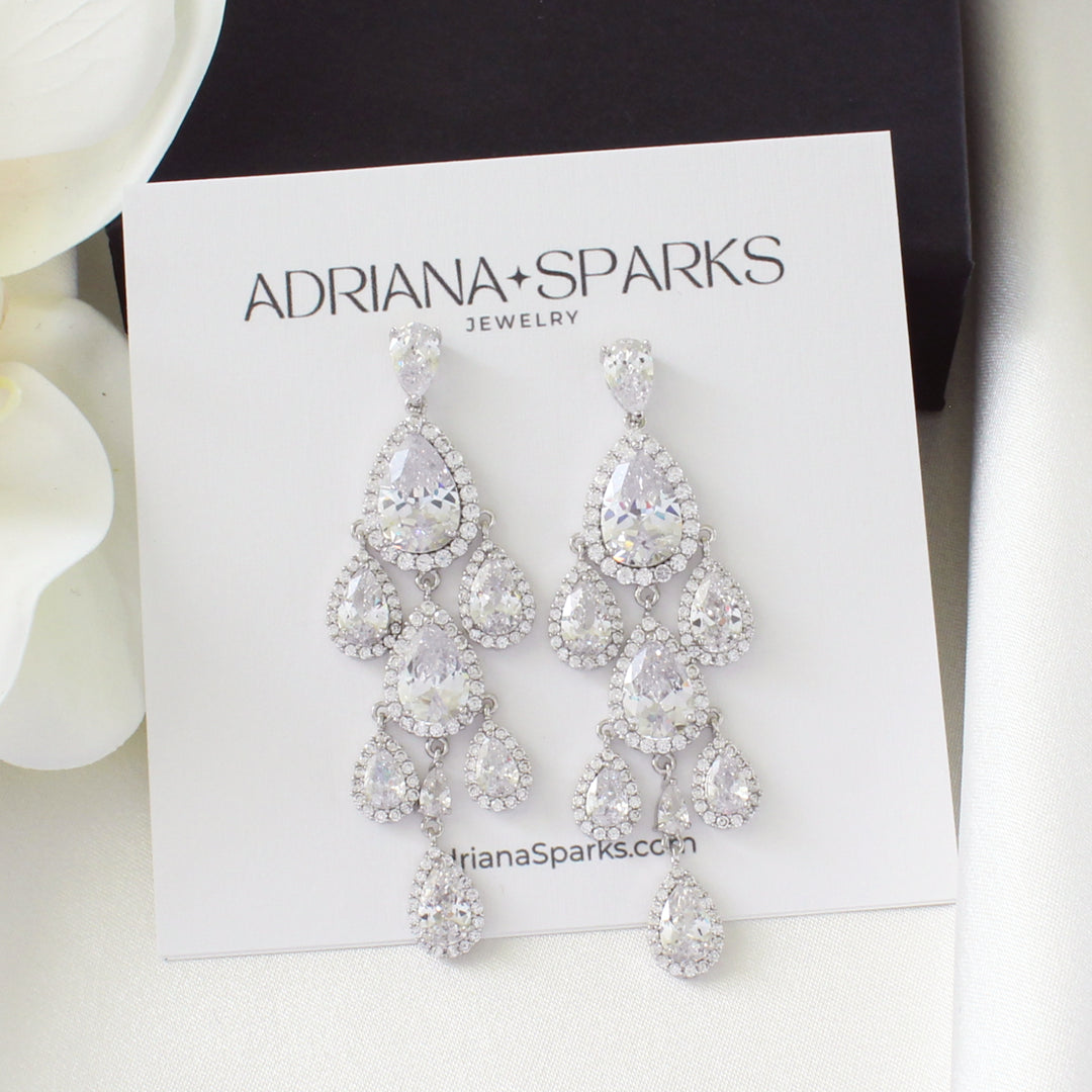 Brandy - Crystal Statement Chandelier Earrings | Silver