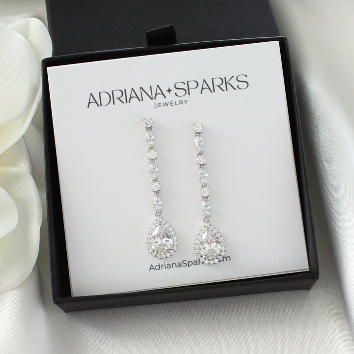 Arya | Long Crystal Drop Bridal Earrings