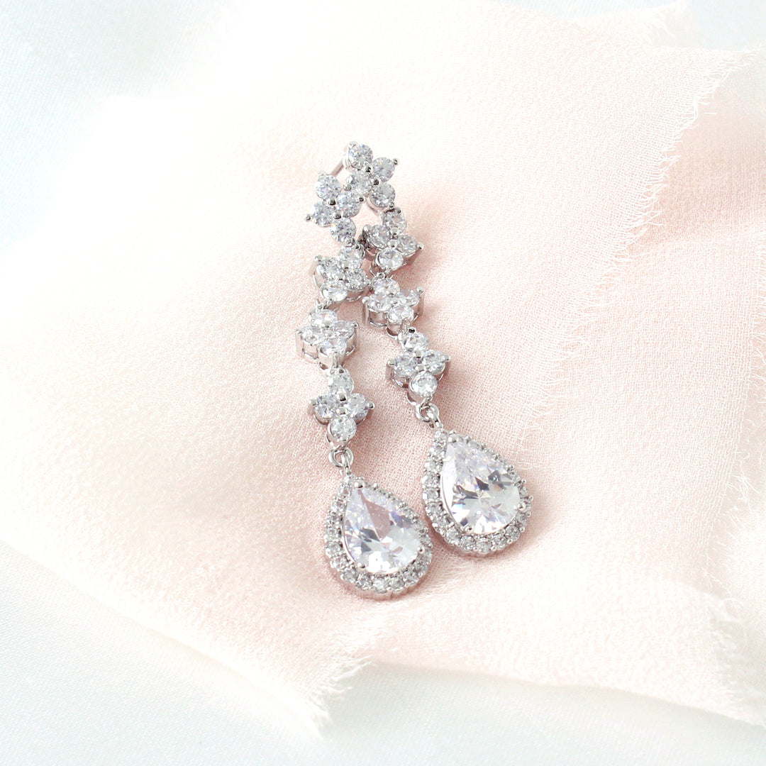 Lola Crystal Teardrop Earrings Silver