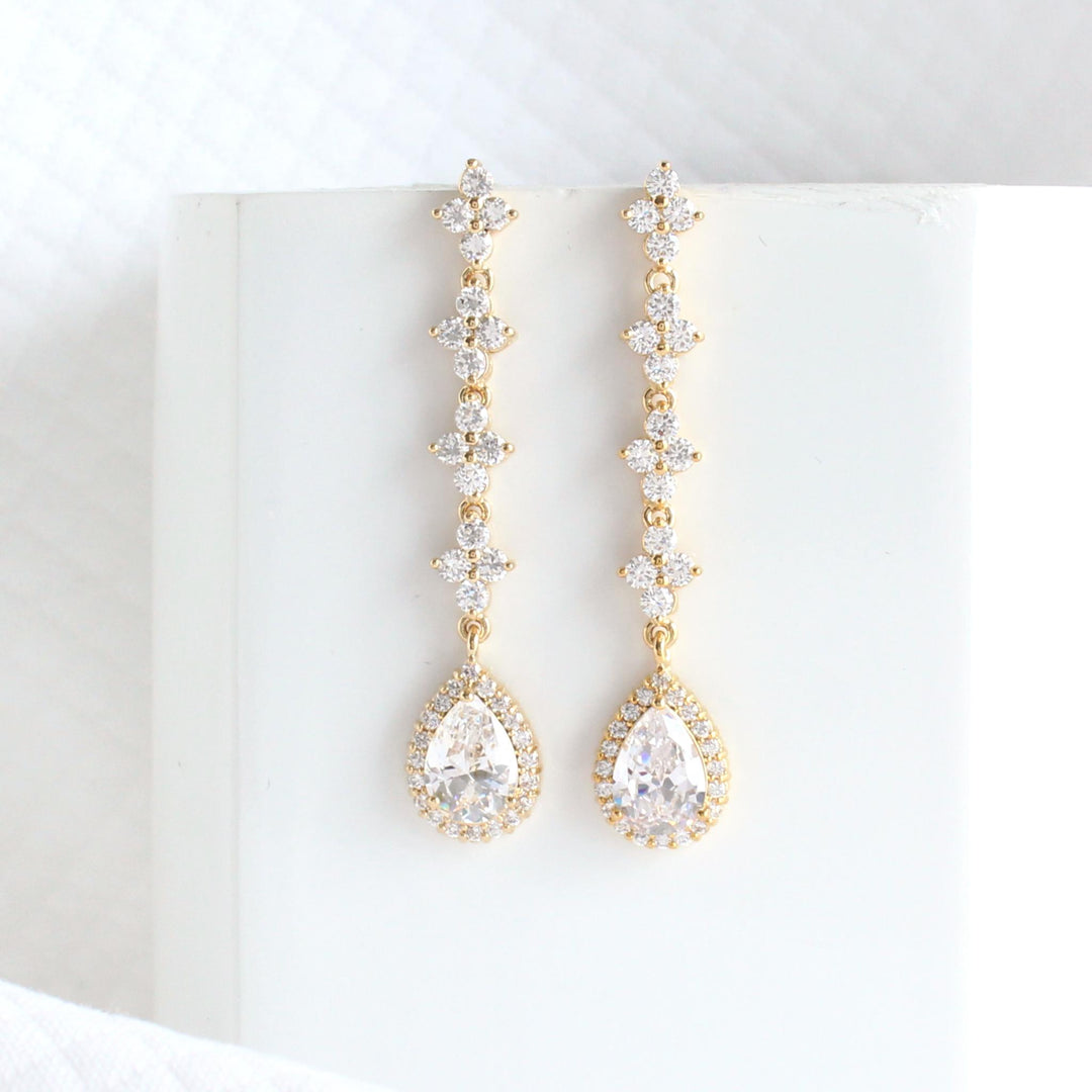 Lola Gold Teardrop Earrings with cascading CZ stones