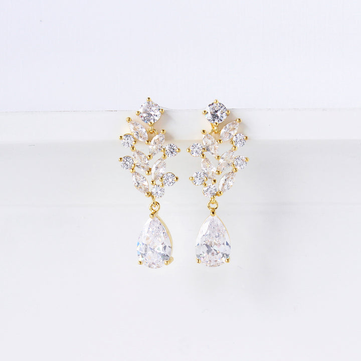 Abbie - CZ Cluster Dangle Earrings | Gold