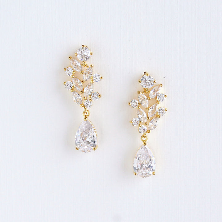 Abbie - CZ Cluster Dangle Earrings | Gold