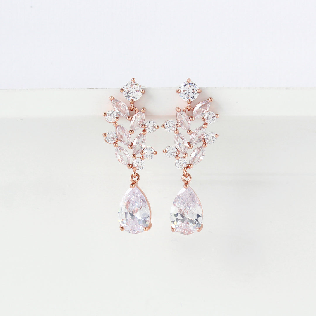 Abbie CZ Cluster Dangle Earrings Rose Gold