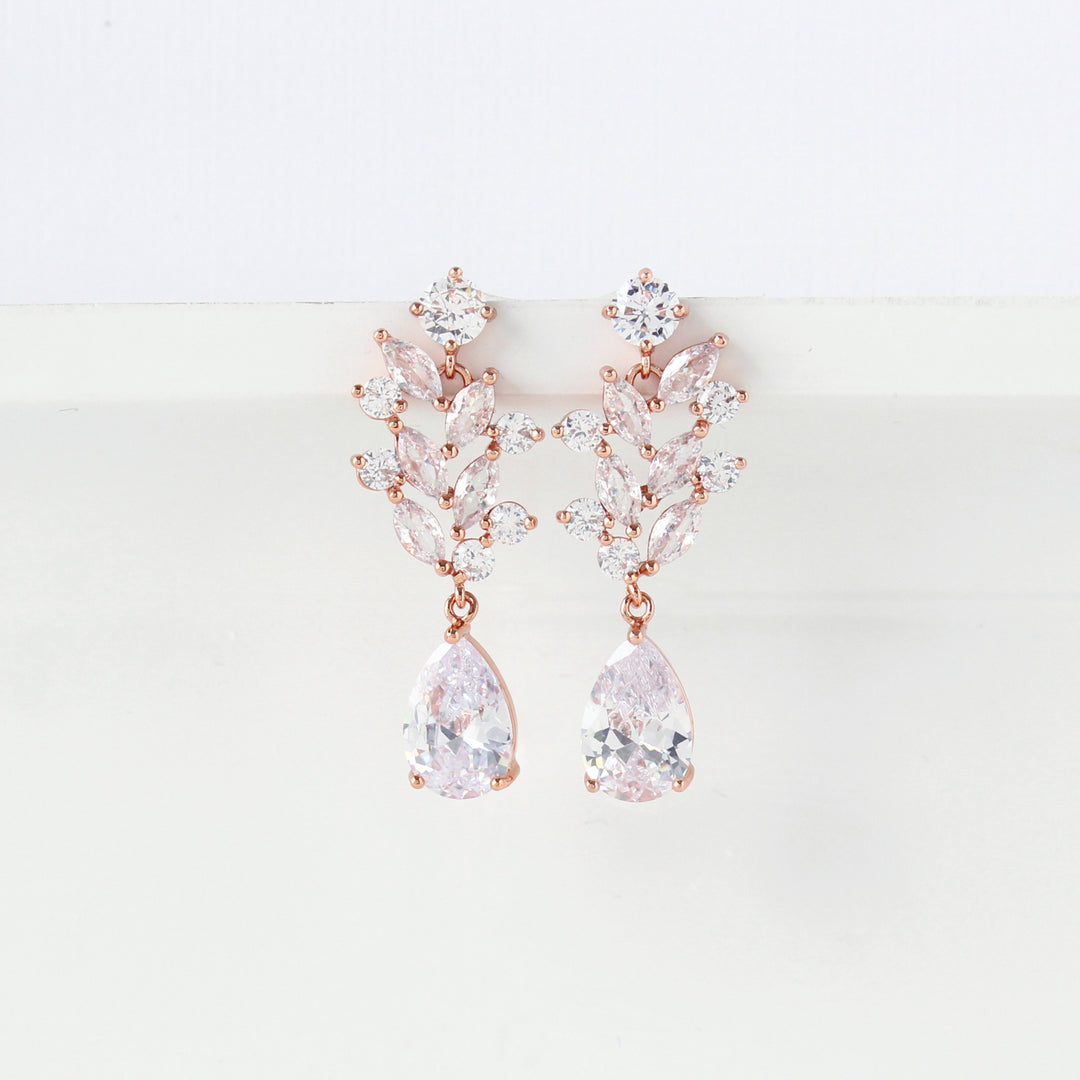 Abbie - CZ Cluster Dangle Earrings | Rose Gold