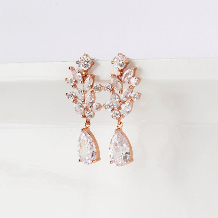 Abbie - CZ Cluster Dangle Earrings | Rose Gold