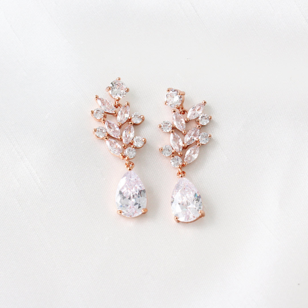 Abbie Rose Gold CZ Cluster Dangle Earrings 