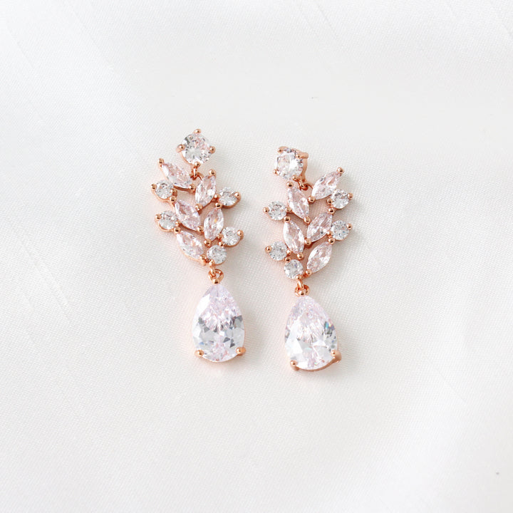 Abbie Rose Gold CZ Cluster Dangle Earrings 