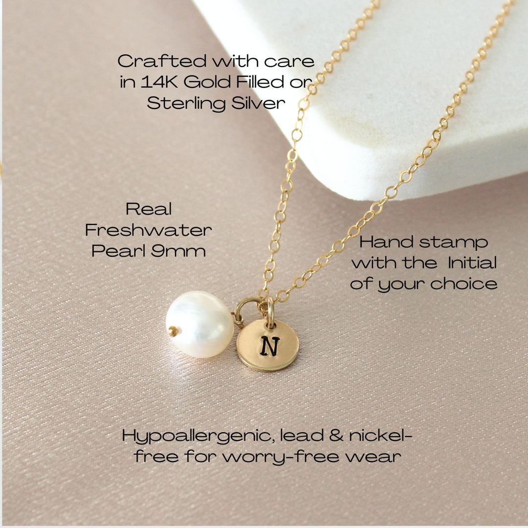 Blake Pearl Necklace with Custom Initial Disc