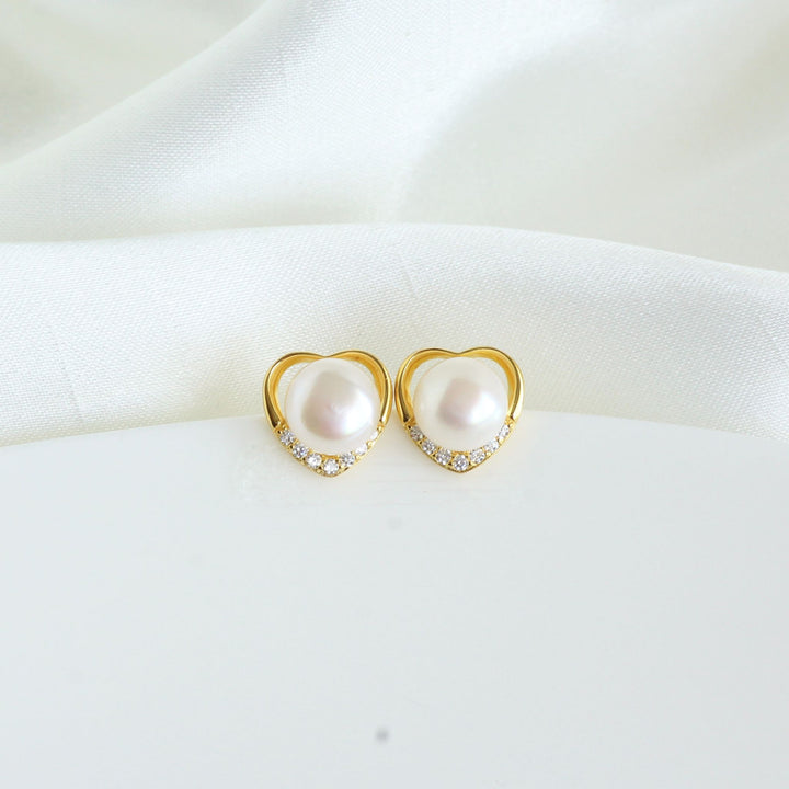 Beckie Heart Stud Earrings with Freshwater Pearls