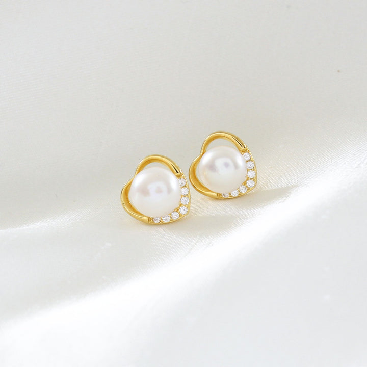 Beckie Heart Stud Earrings with Freshwater Pearls