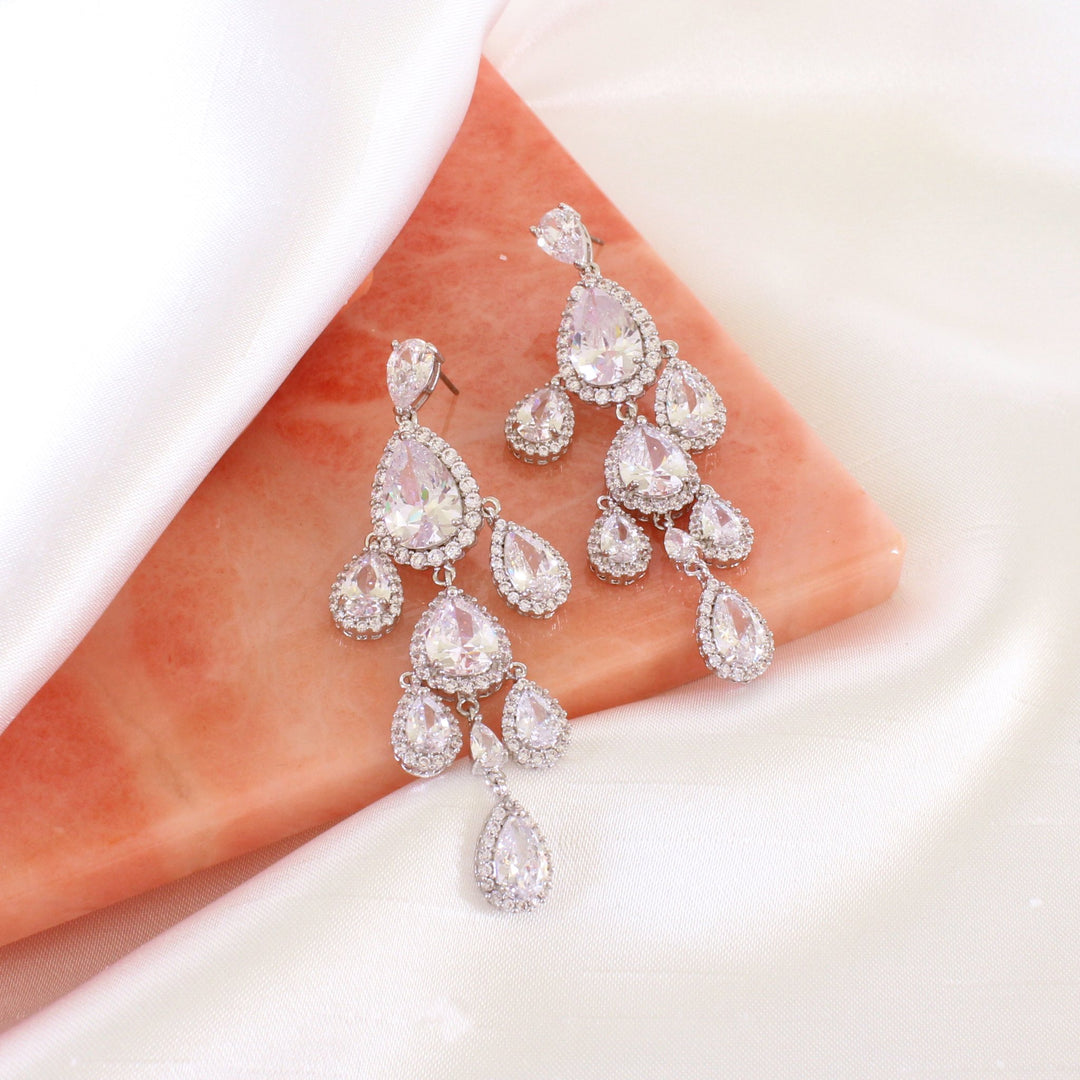 Brandy Silver Chandelier Bridal Earringsby Adriana Sparks Bridal