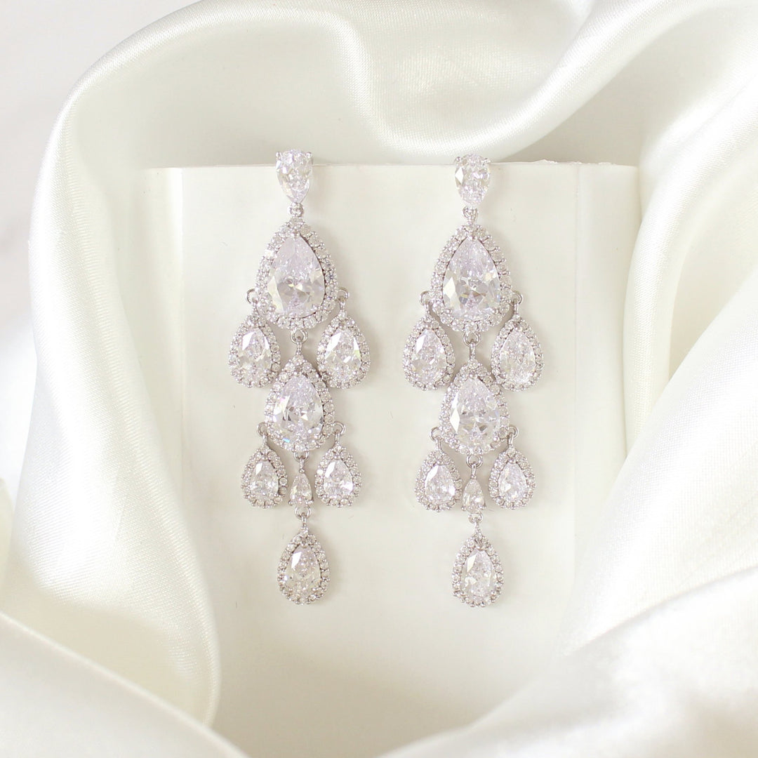 Brandy - Crystal Statement Chandelier Earrings | Silver