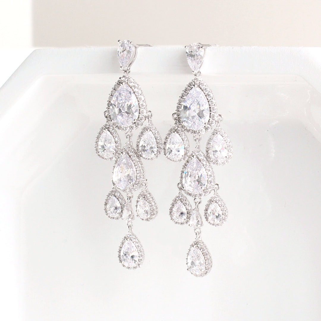 Brandy - Crystal Statement Chandelier Earrings | Silver