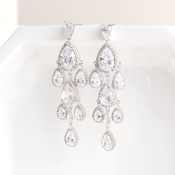 Brandy - Crystal Statement Chandelier Earrings | Silver