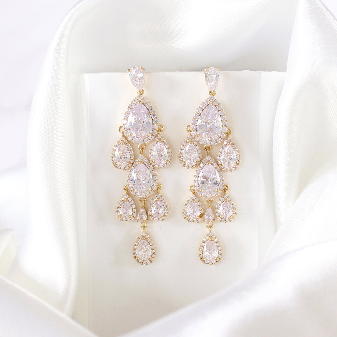 Brandy Gold Chandelier Bridal Earrings 