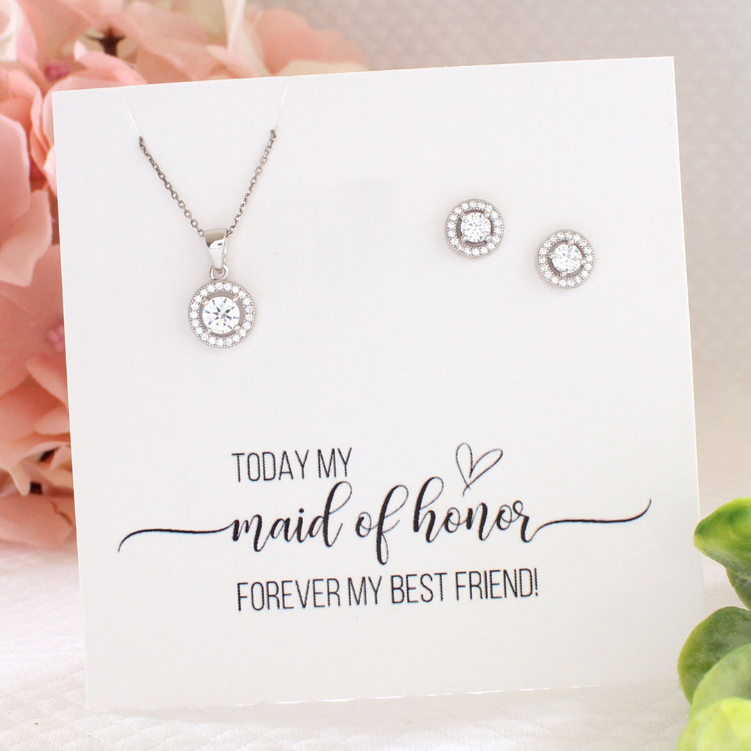 Carter - Dainty Round Halo CZ Necklace Set