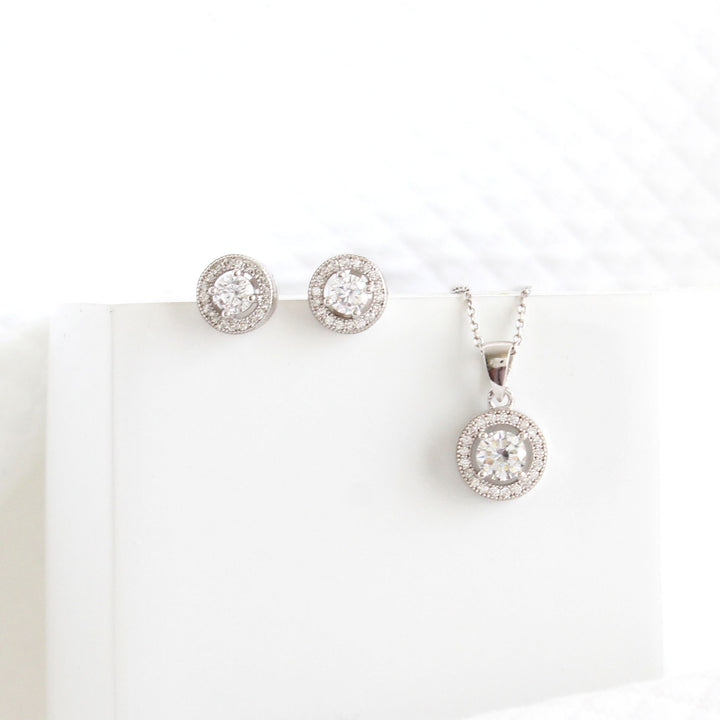 Carter - Dainty Round Halo CZ Necklace Set