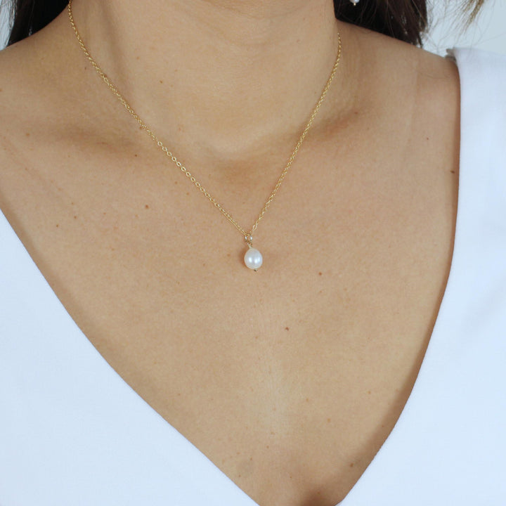 Cassie Dainty Pearl Necklace with freshwater pearl drop in Gold Filled.