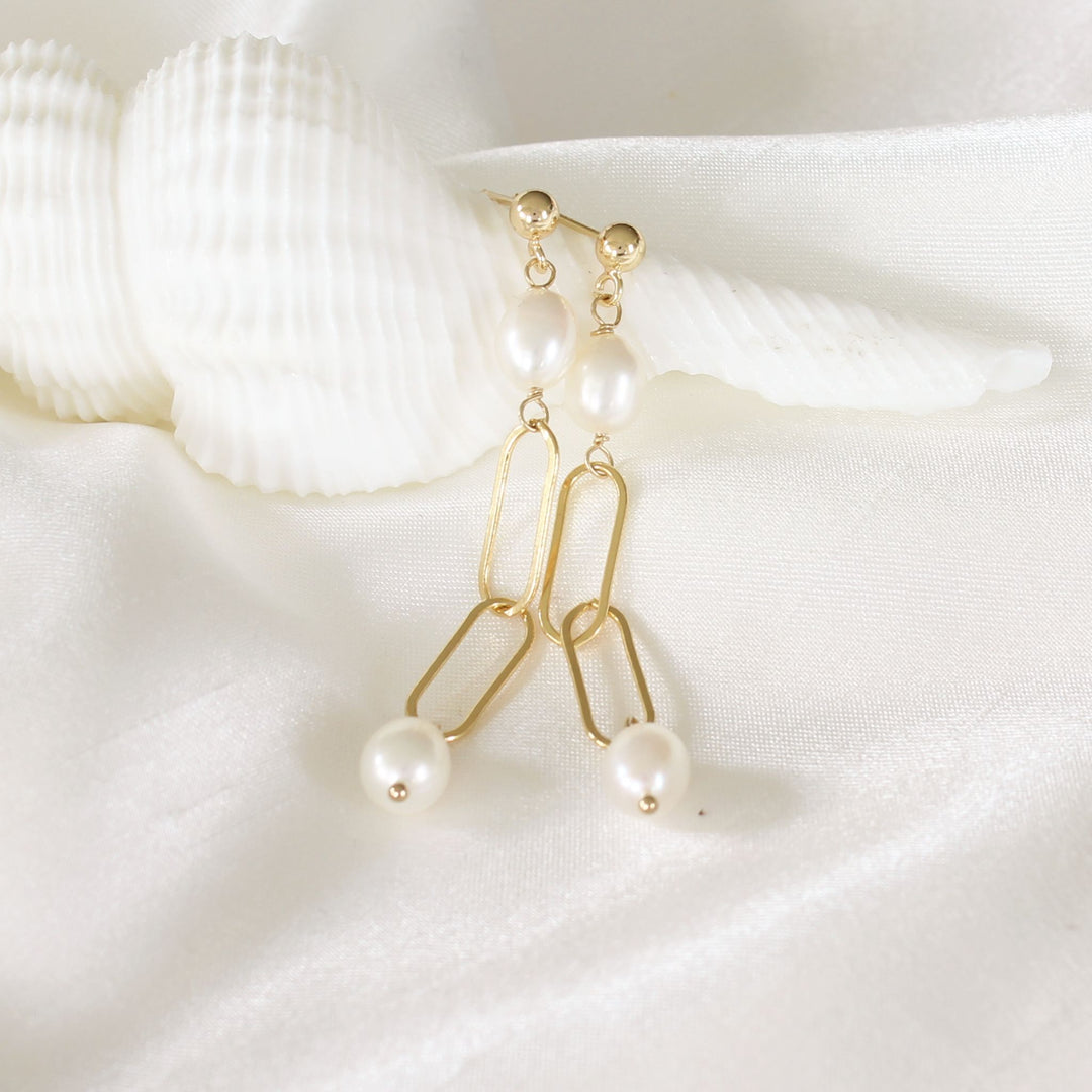 Celeste  Gold Paperclip Earrings with Pearls | Adriana Sparks Bridal
