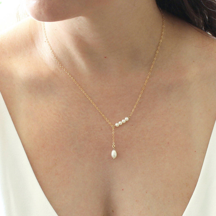 Chantal Pearl Lariat Necklace in Gold Filled 
