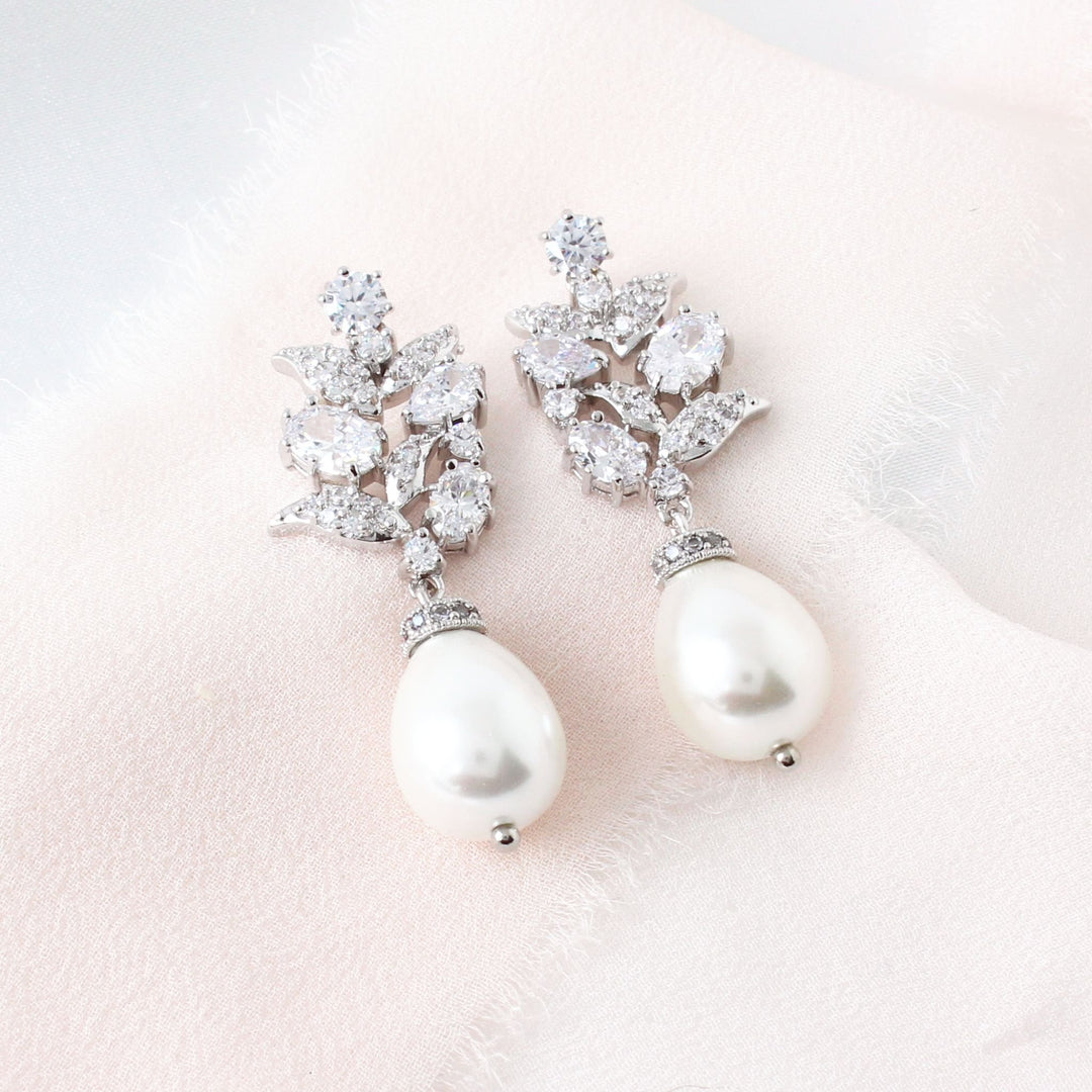 Charlotte Floral CZ & Pearl Drop Earrings