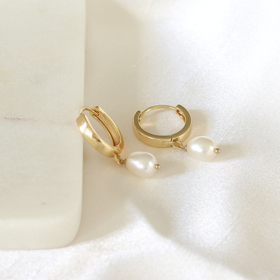 Elise Gold Hoops Earrings with Pearls | Adriana Sparks Bridal
