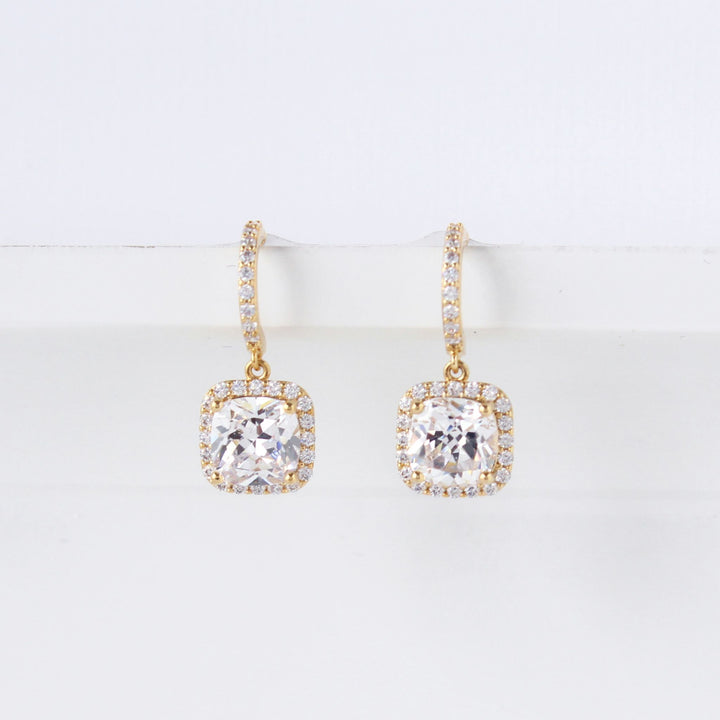 Ella - Classic Square CZ Diamond Earrings | Gold