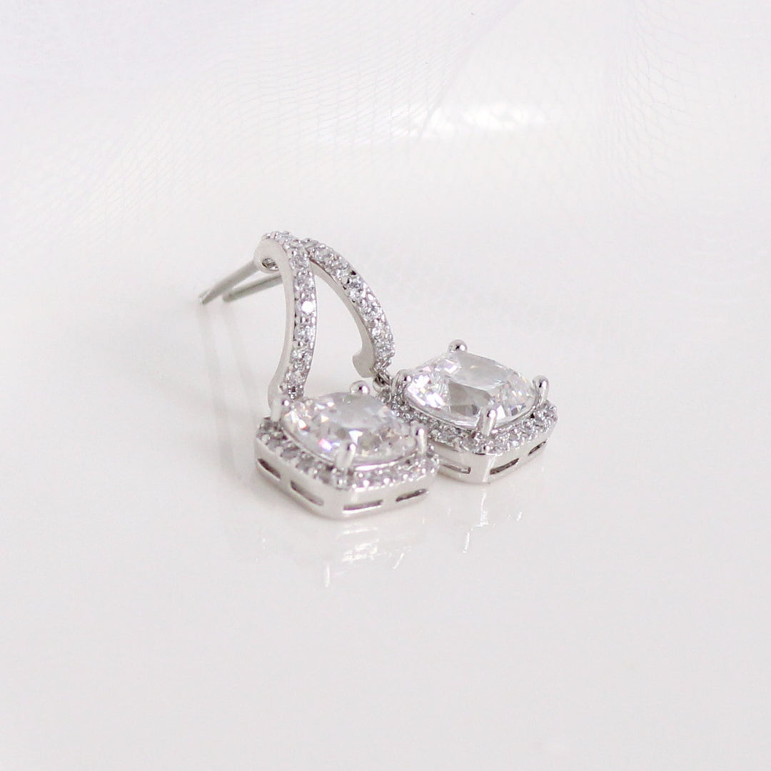 Ella - Classic Square CZ Diamond Earrings | Silver