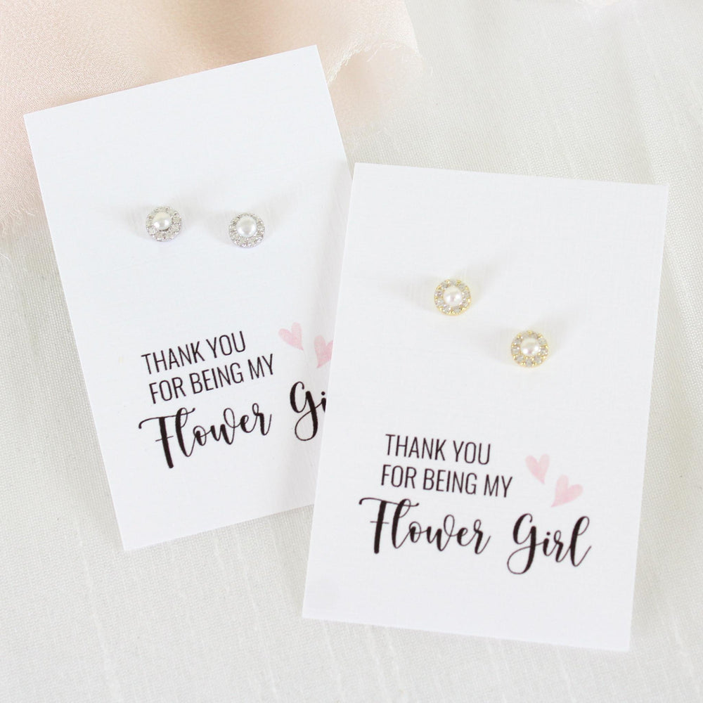 Gable Tiny Pearl Halo Earrings | Flower Girl Proposal Gift 