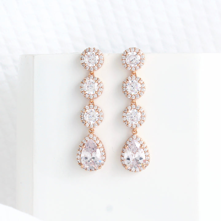 Harper - Modern CZ Diamonds Dangle Earrings | Rose Gold