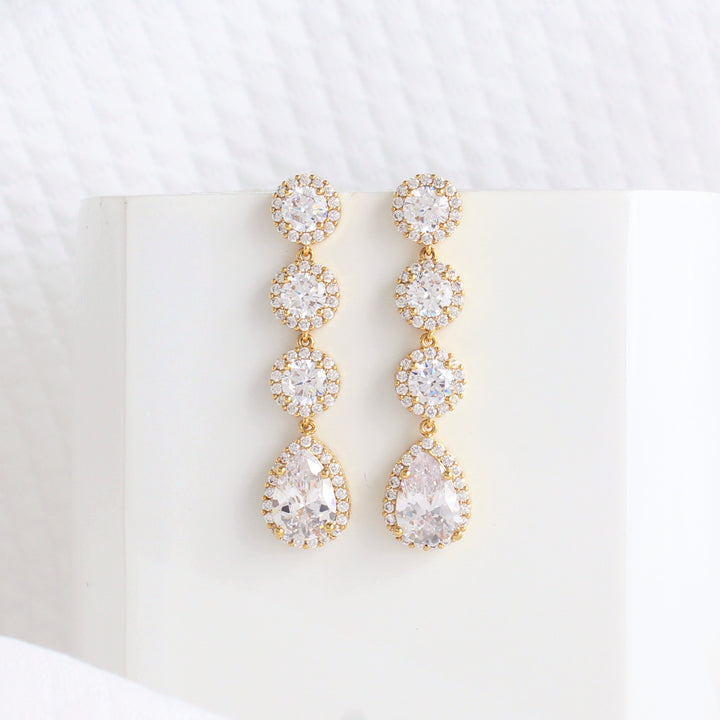 Harper - Modern CZ Diamonds Dangle Earrings | Gold