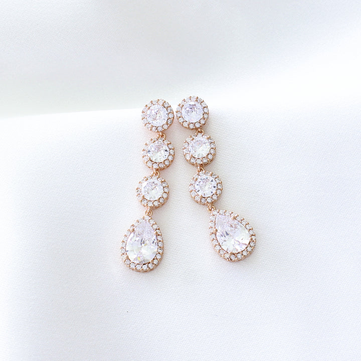 Harper - Modern CZ Diamonds Dangle Earrings | Rose Gold