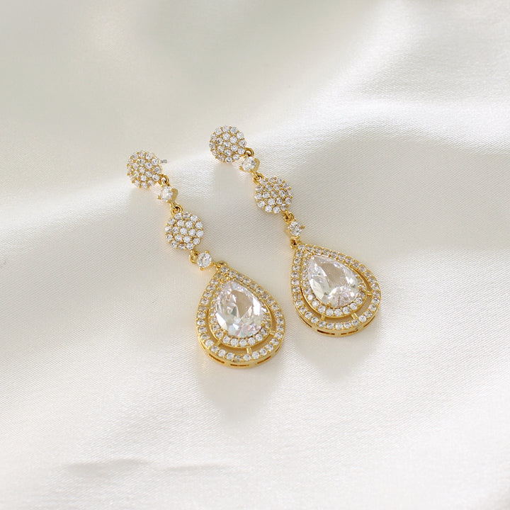 Sidney Gold Statement Drop Earrings with cubic zirconia crystal teardrops