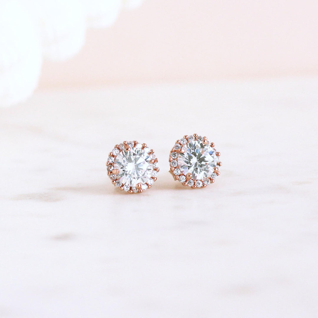 Adele Rose Gold Round Halo Stud Earrings 